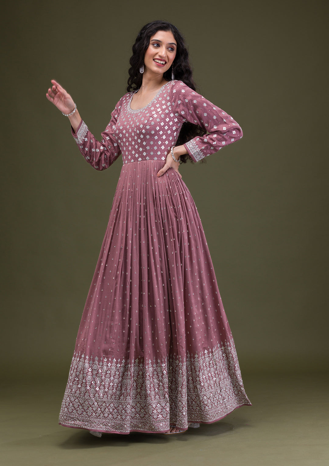 Light Brown Zariwork Georgette Readymade Anarkali Suit