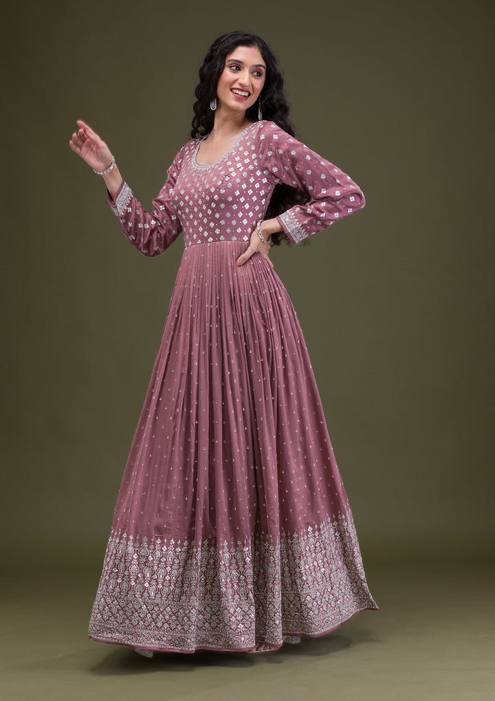 Light Brown Zariwork Georgette Readymade Anarkali Suit
