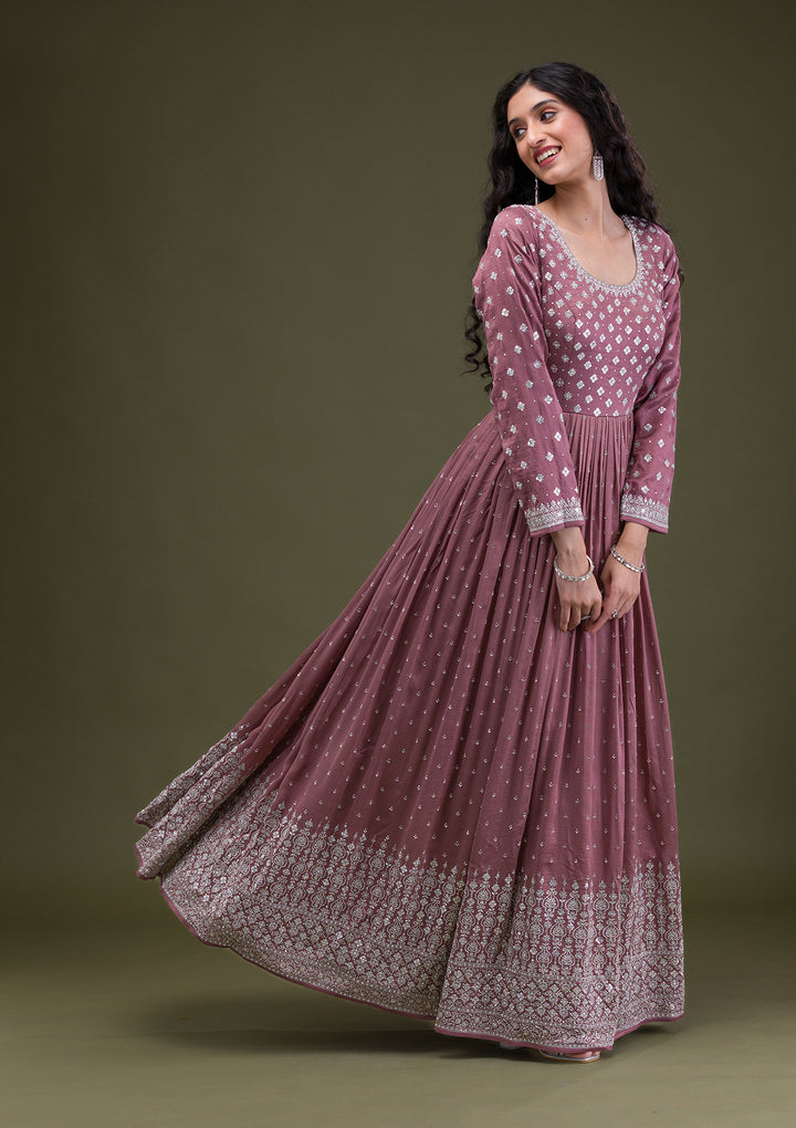 Light Brown Zariwork Georgette Readymade Anarkali Suit