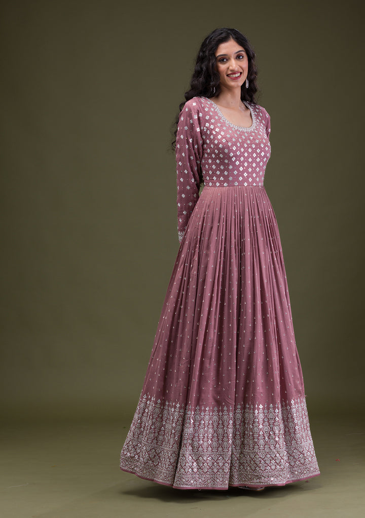 Light Brown Zariwork Georgette Readymade Anarkali Suit