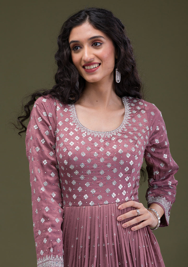 Light Brown Zariwork Georgette Readymade Anarkali Suit
