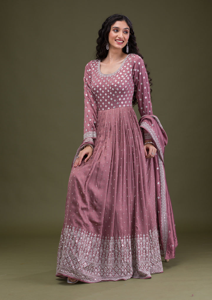 Light Brown Zariwork Georgette Readymade Anarkali Suit
