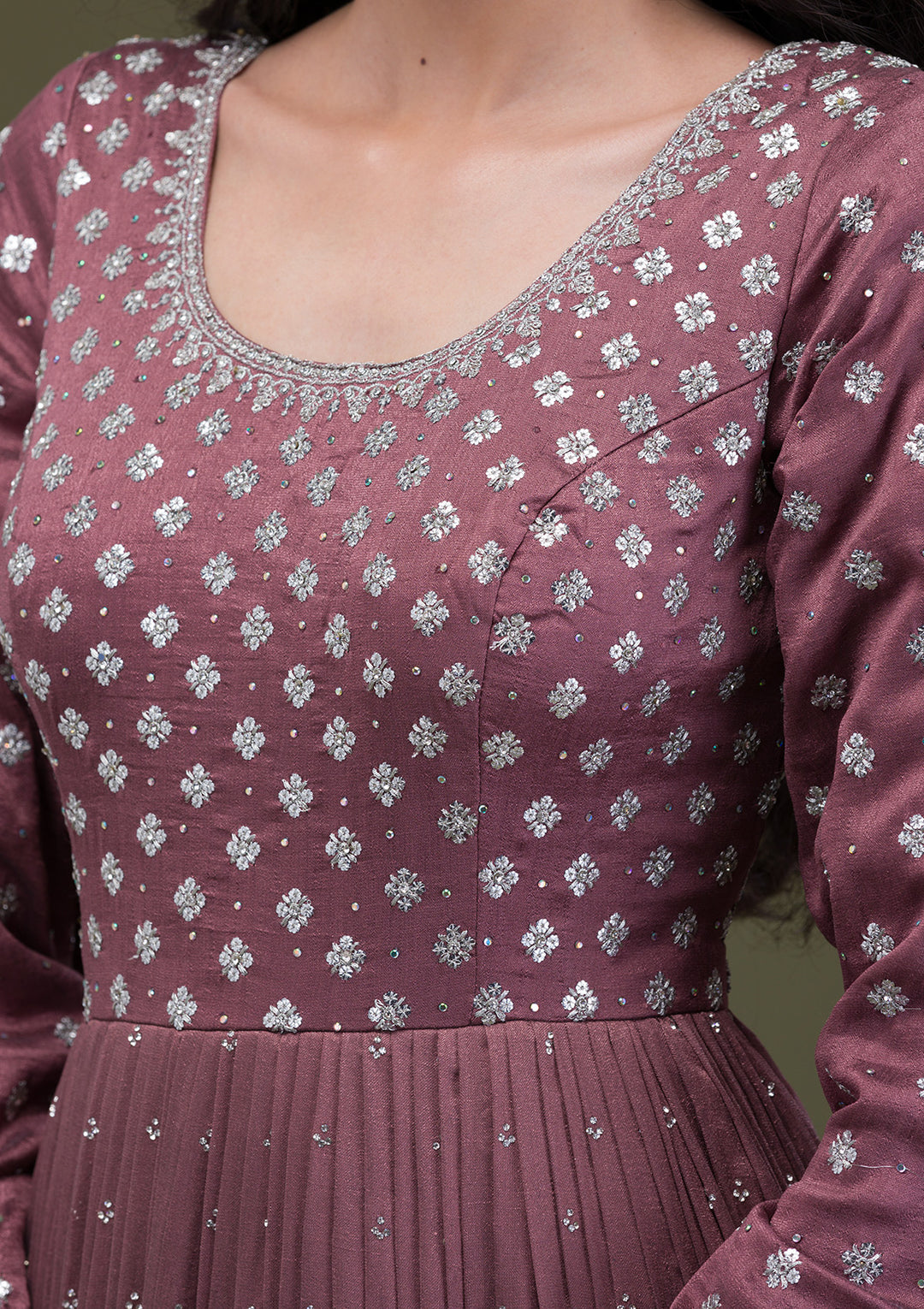 Light Brown Zariwork Georgette Readymade Anarkali Suit