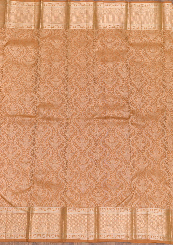 Light Brown Zariwork Banarasi Pure Silk Saree