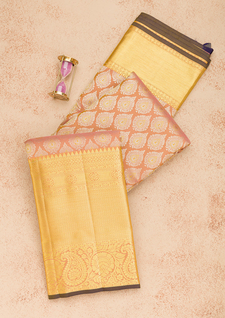 Light Brown Zariwork Kanjivaram Pure Silk Saree