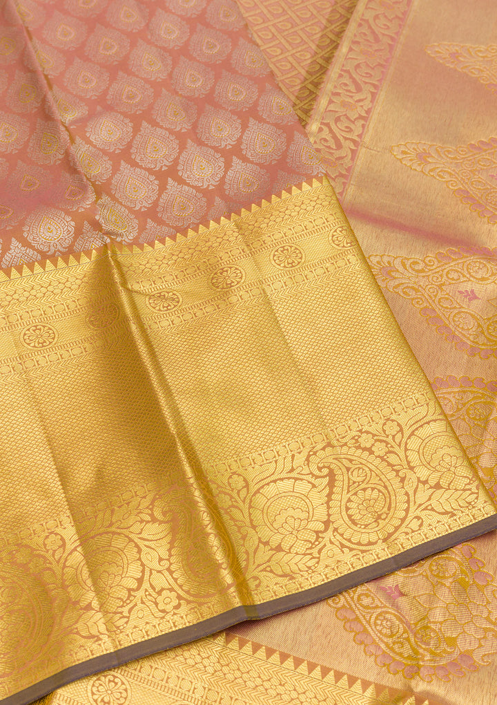 Light Brown Zariwork Kanjivaram Pure Silk Saree