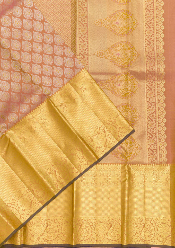 Light Brown Zariwork Kanjivaram Pure Silk Saree