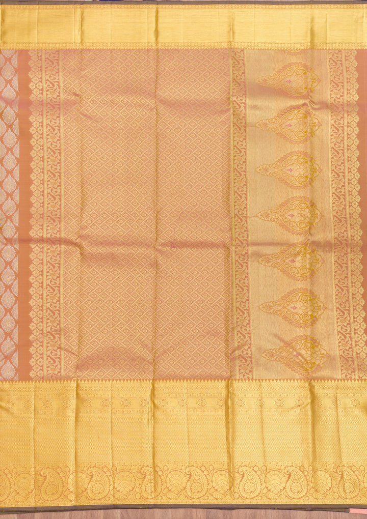 Light Brown Zariwork Kanjivaram Pure Silk Saree