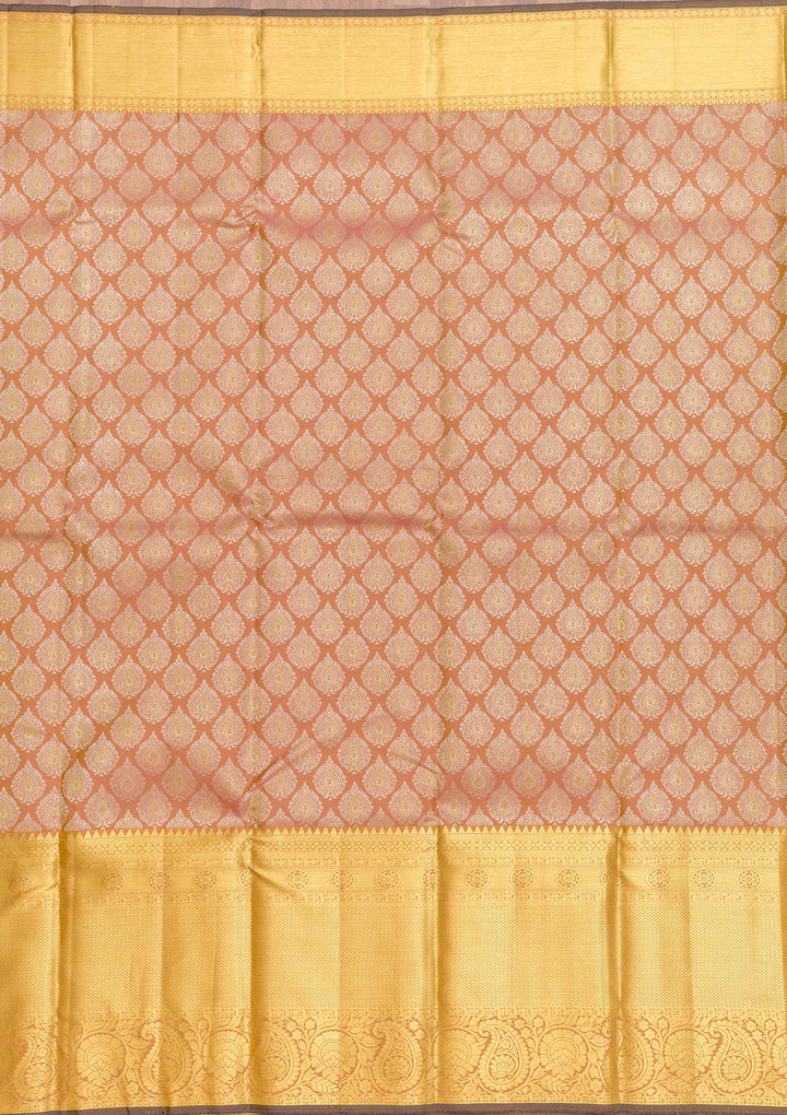 Light Brown Zariwork Kanjivaram Pure Silk Saree