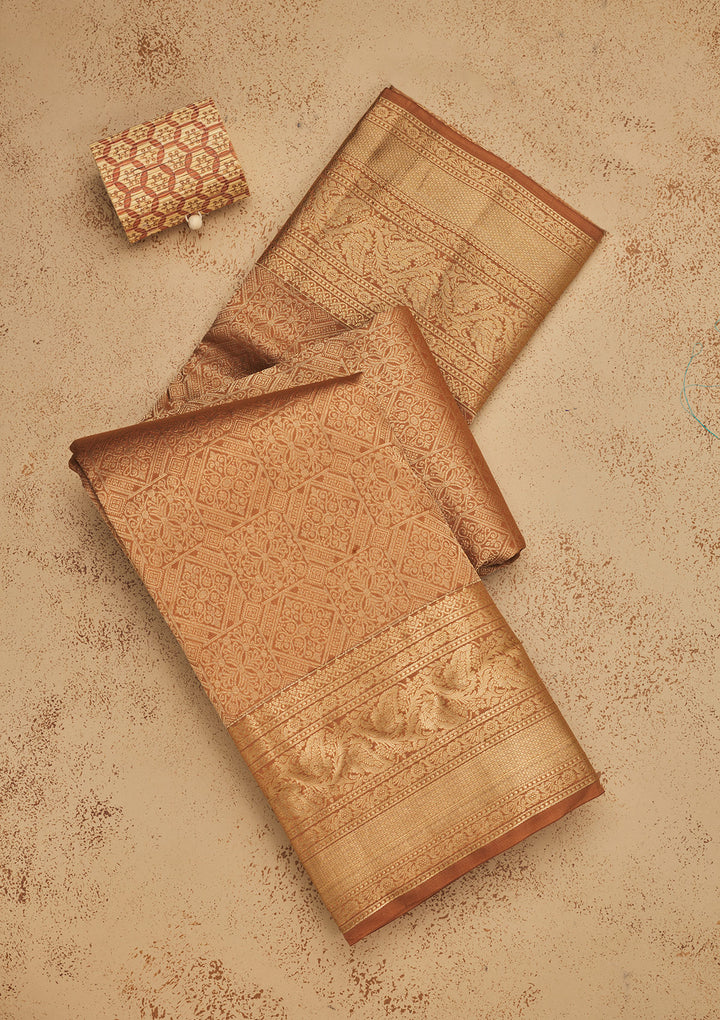 Light Brown Zariwork Pure Silk Saree