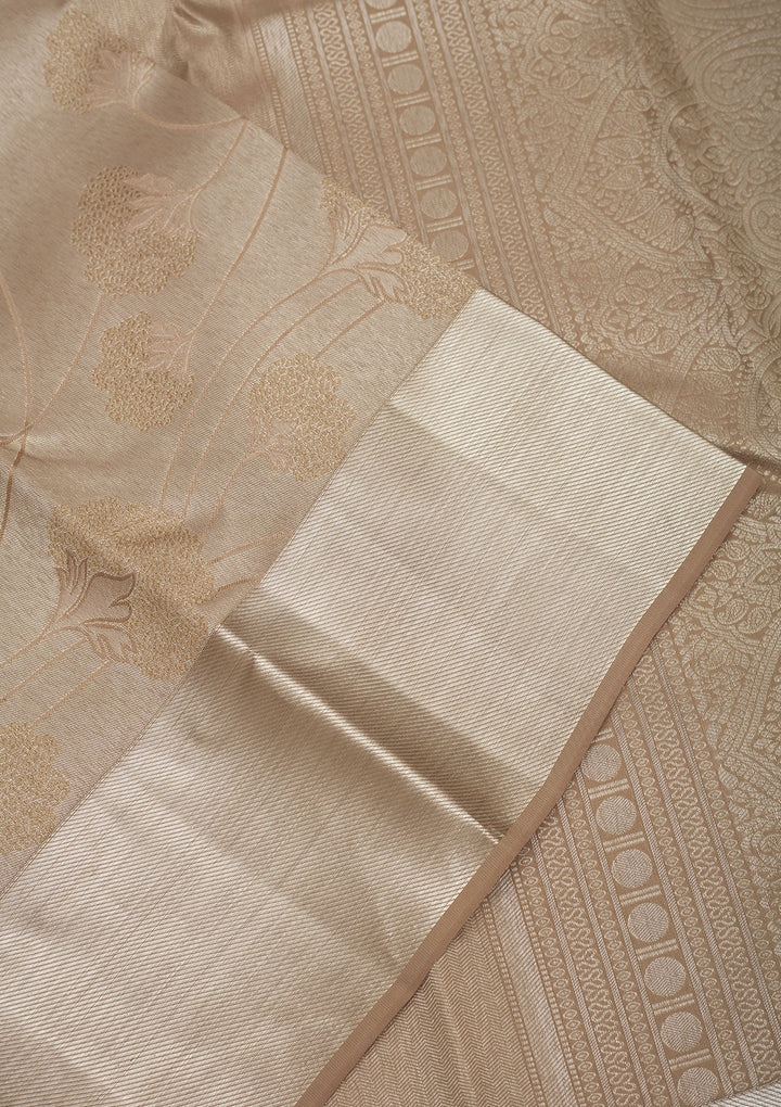 Light Brown Zariwork Pure Silk Saree