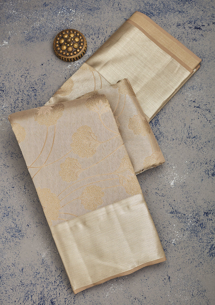 Light Brown Zariwork Pure Silk Saree