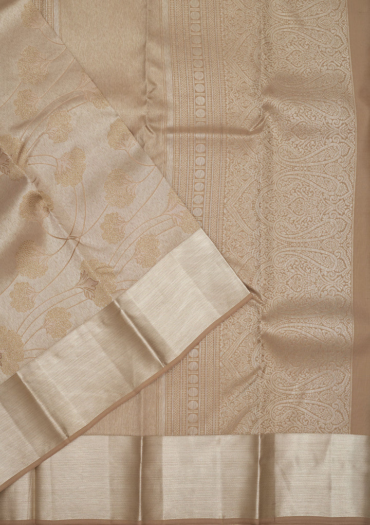 Light Brown Zariwork Pure Silk Saree