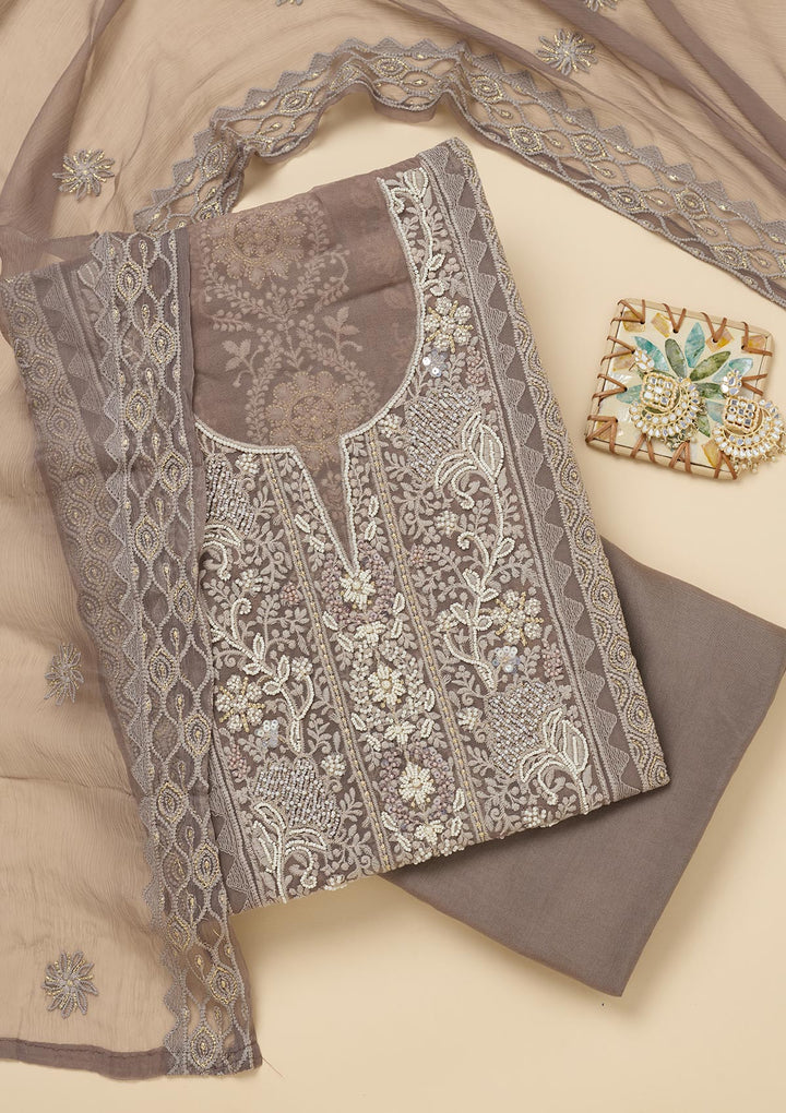Light Grey Chikankari Georgette Unstitched Salwar Suit