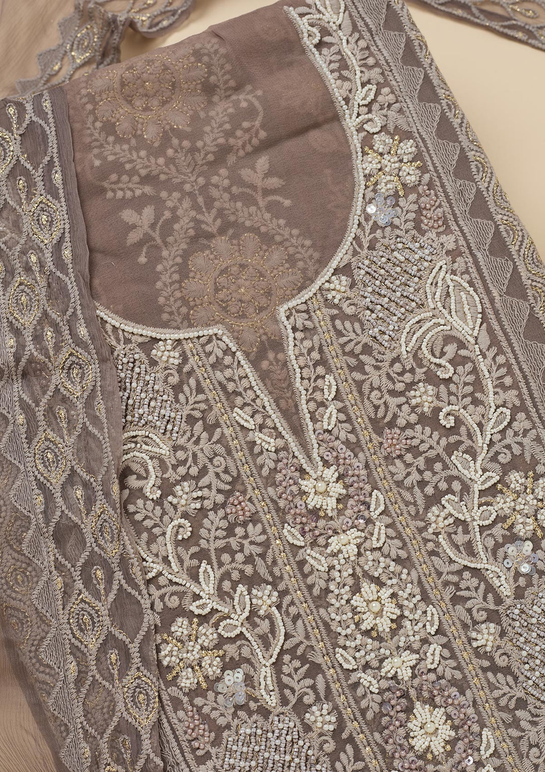 Light Grey Chikankari Georgette Unstitched Salwar Suit
