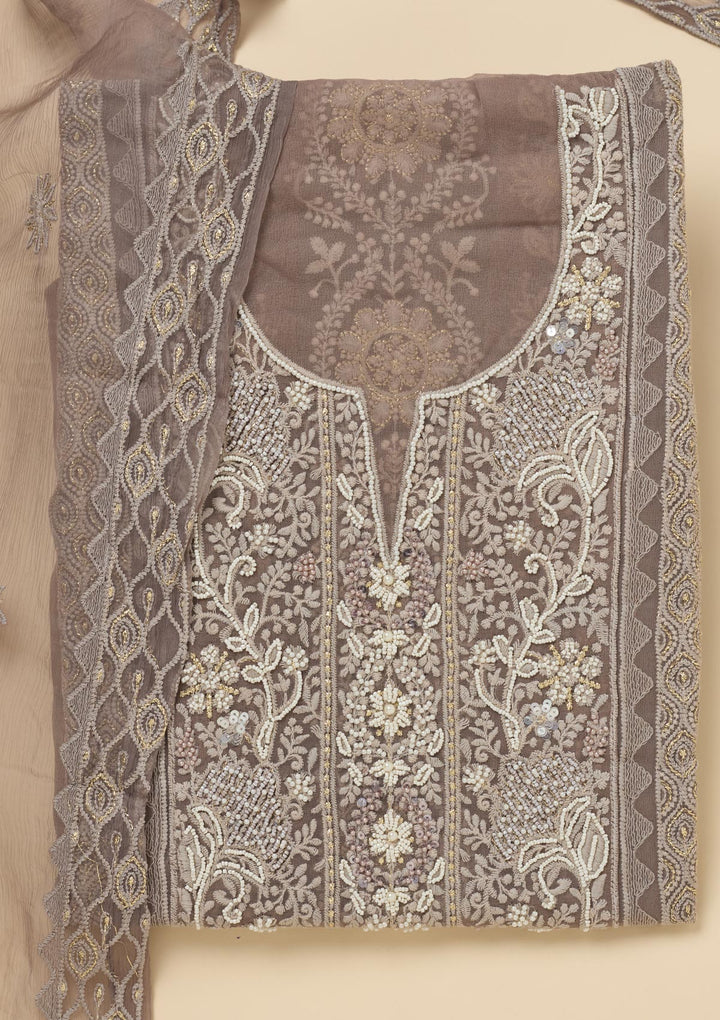 Light Grey Chikankari Georgette Unstitched Salwar Suit