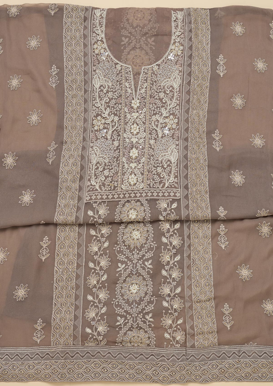 Light Grey Chikankari Georgette Unstitched Salwar Suit