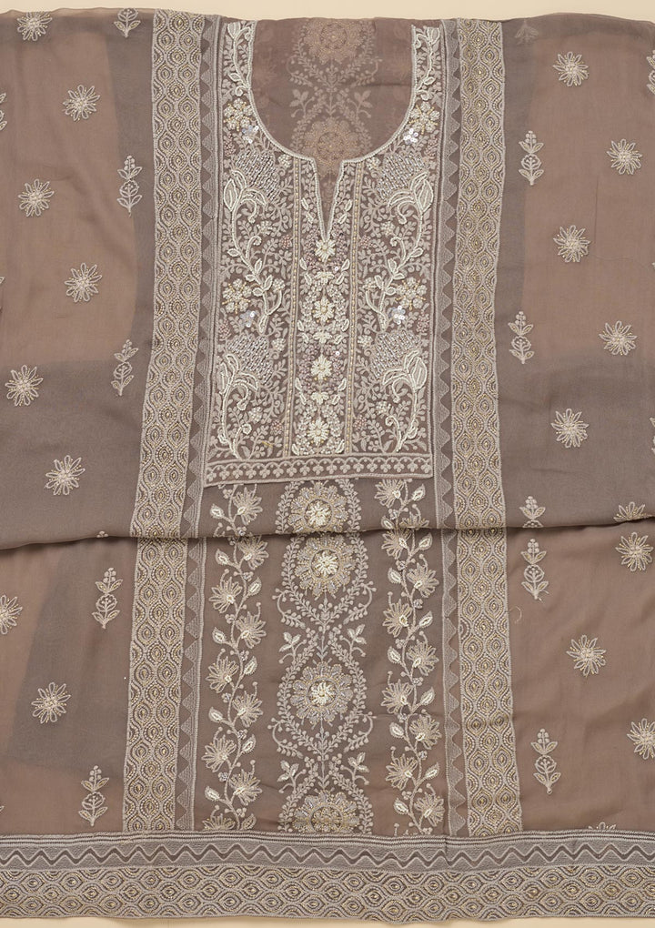 Light Grey Chikankari Georgette Unstitched Salwar Suit