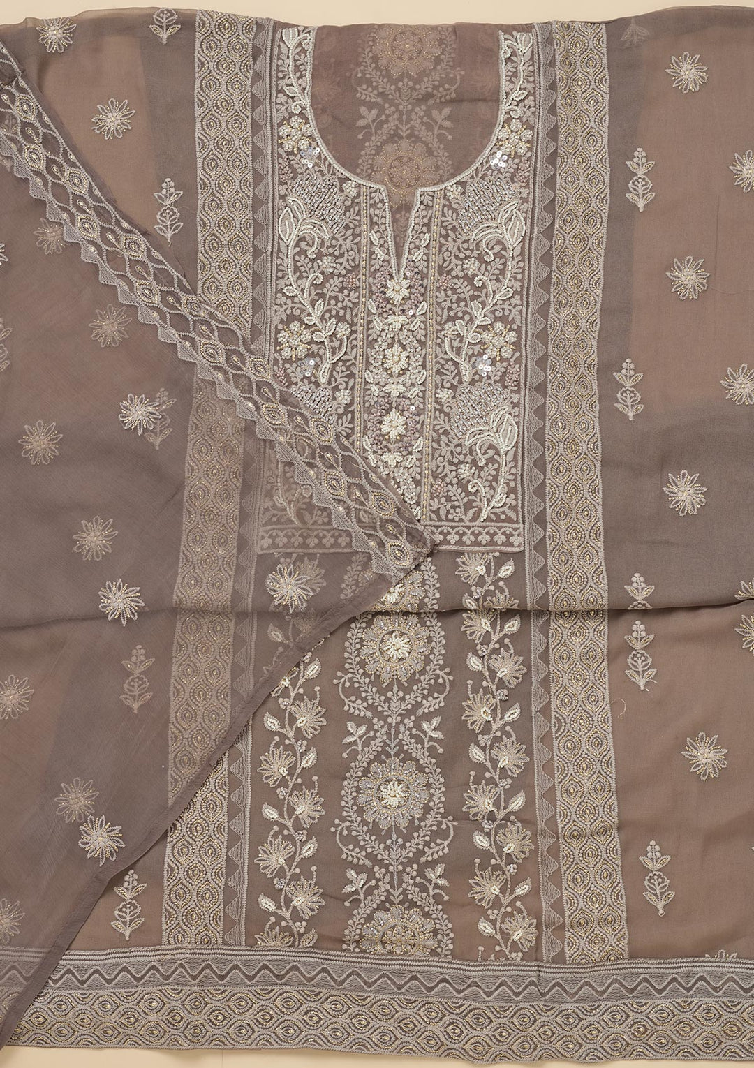 Light Grey Chikankari Georgette Unstitched Salwar Suit