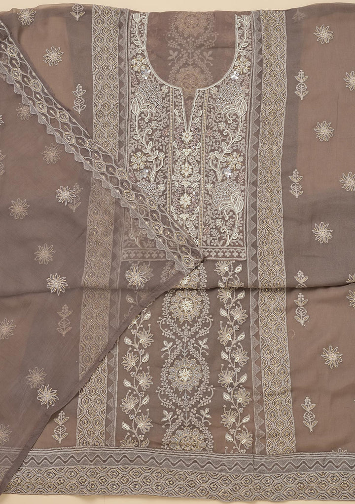 Light Grey Chikankari Georgette Unstitched Salwar Suit