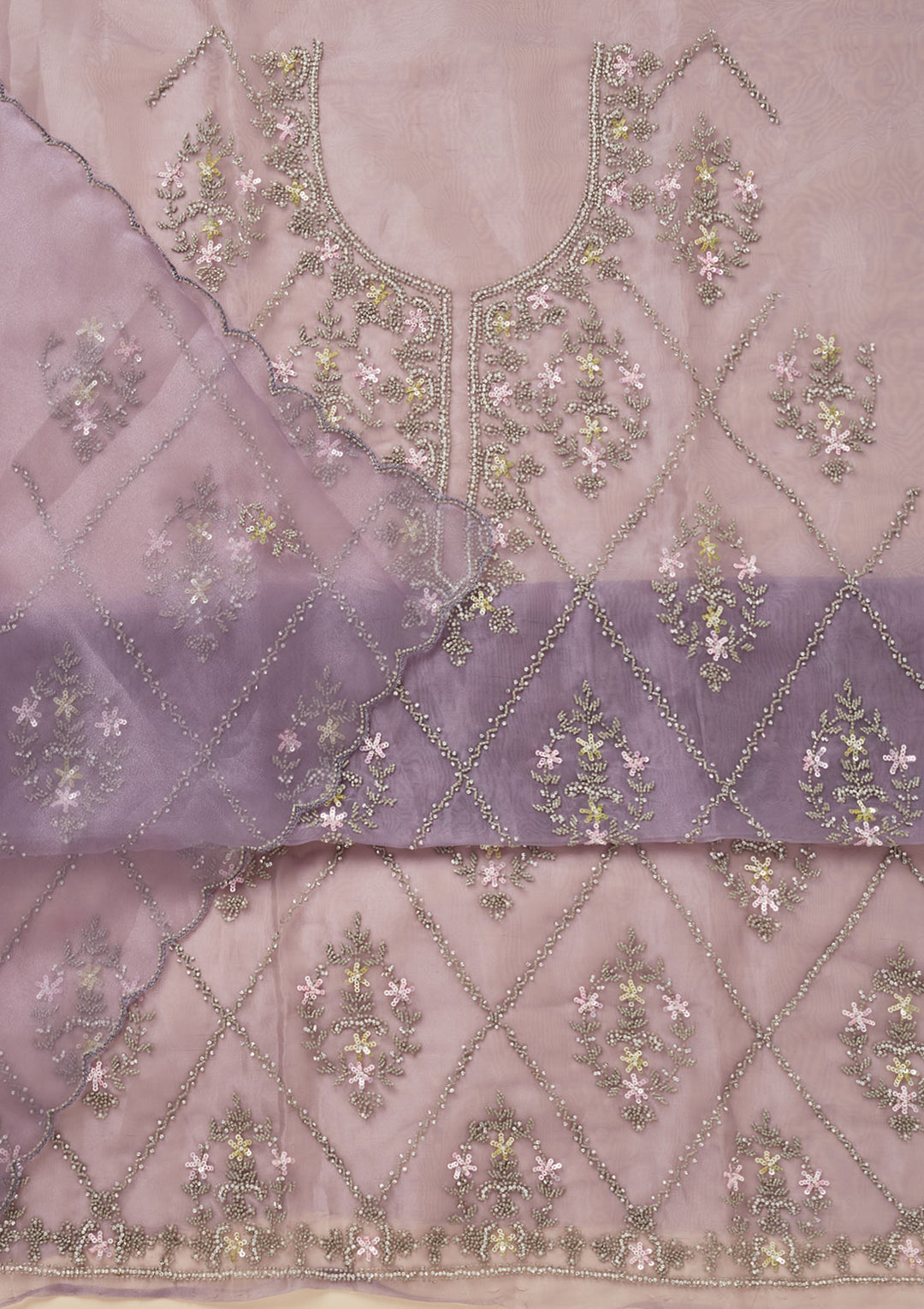 Lavender Cutdana Georgette Unstitched Salwar Suit