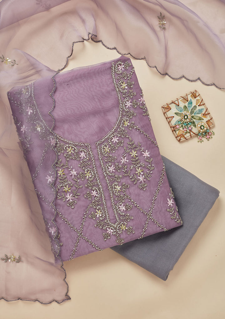 Lavender Cutdana Georgette Unstitched Salwar Suit