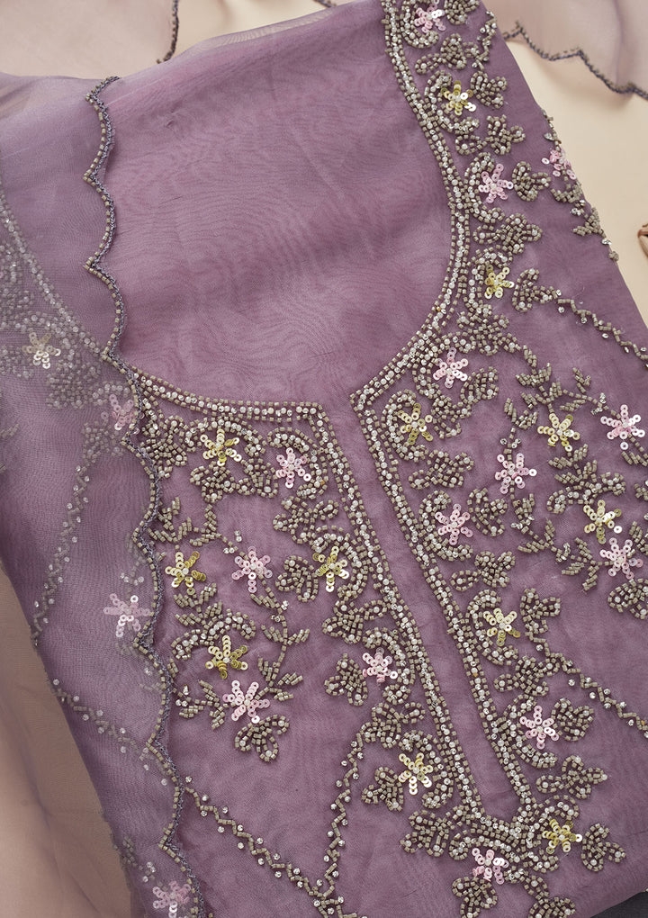 Lavender Cutdana Georgette Unstitched Salwar Suit