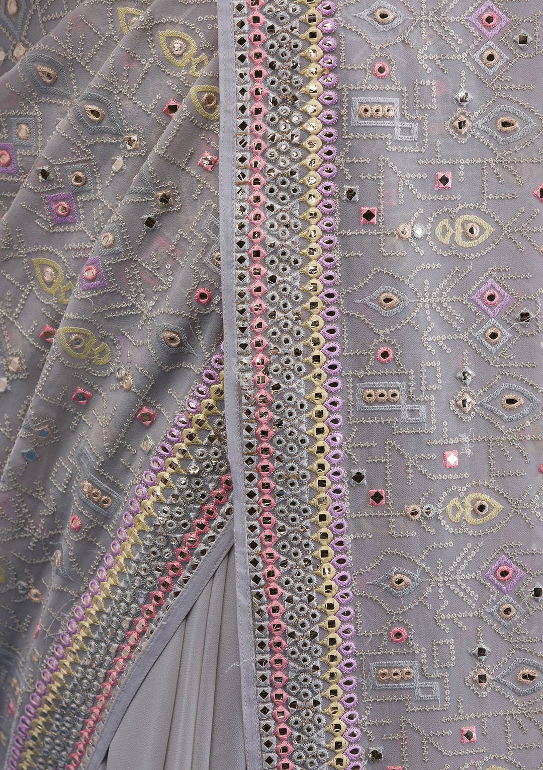 Light Grey Gotapatti Georgette Saree