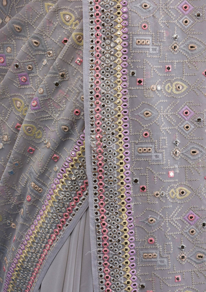 Light Grey Gotapatti Georgette Saree