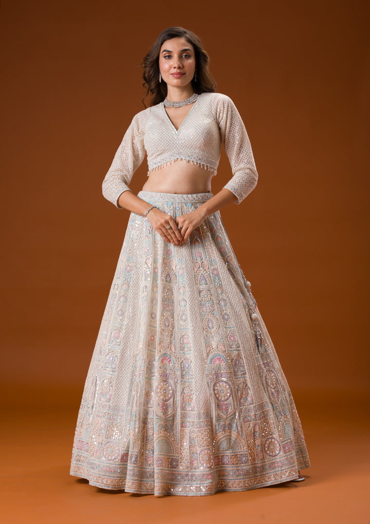 Light Grey Gotapatti Net Readymade Lehenga