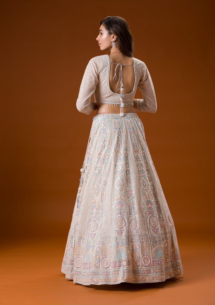 Light Grey Gotapatti Net Readymade Lehenga