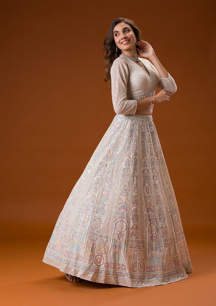 Light Grey Gotapatti Net Readymade Lehenga