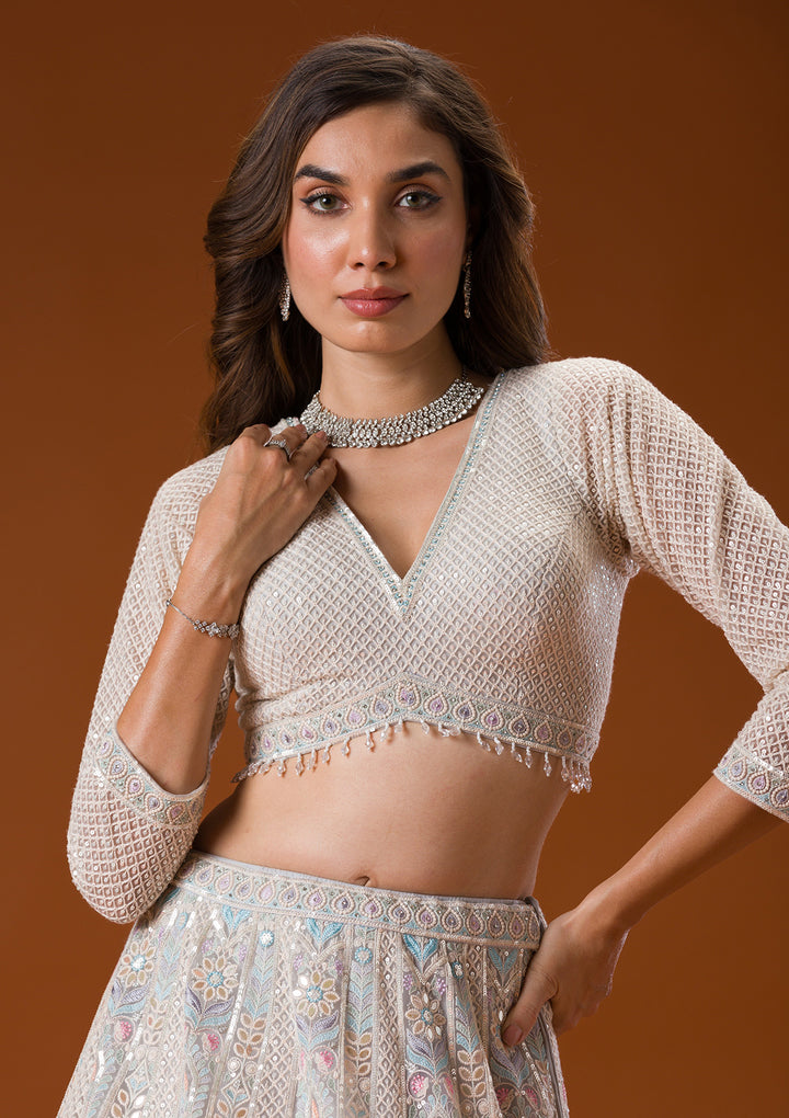 Light Grey Gotapatti Net Readymade Lehenga