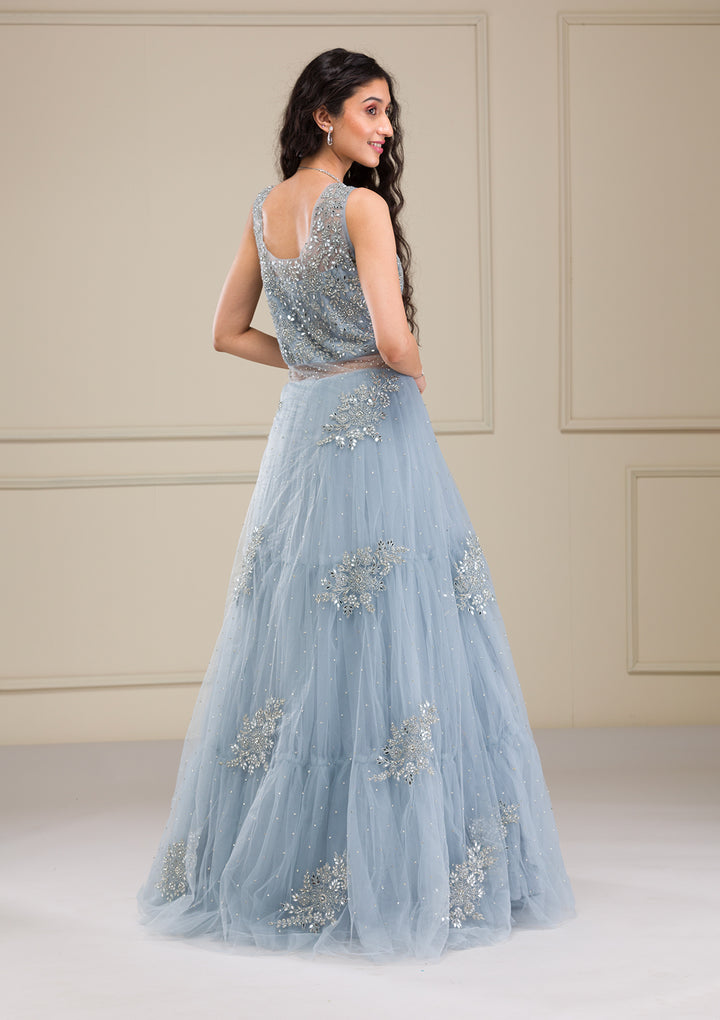 Light Grey Mirrorwork Net Gown
