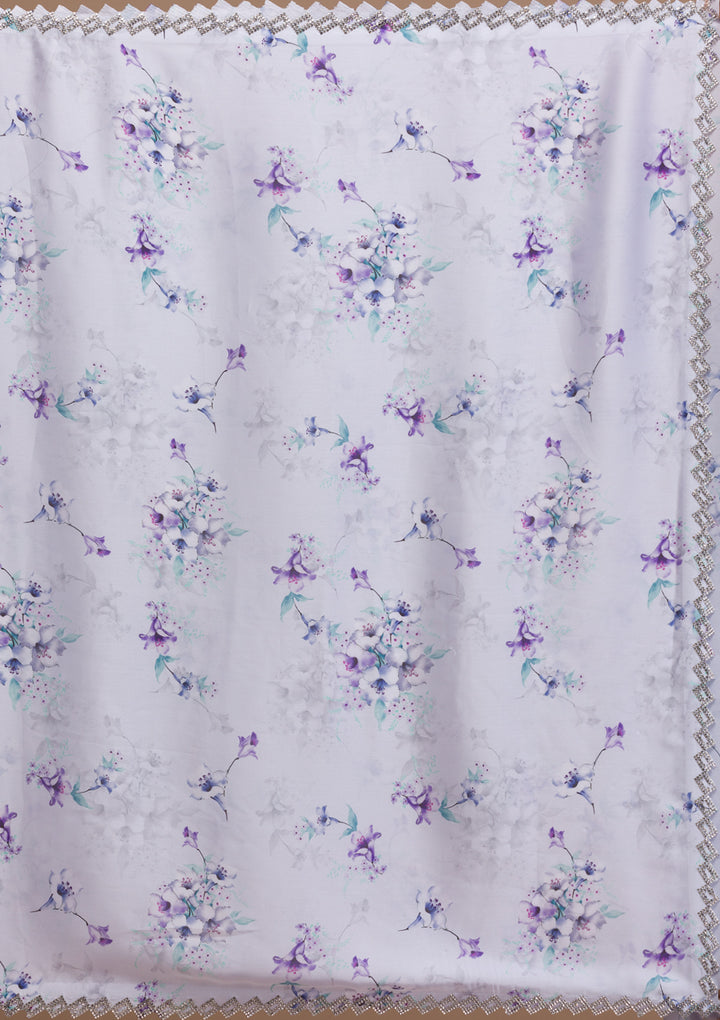 Light Grey Printed Satin Saree
