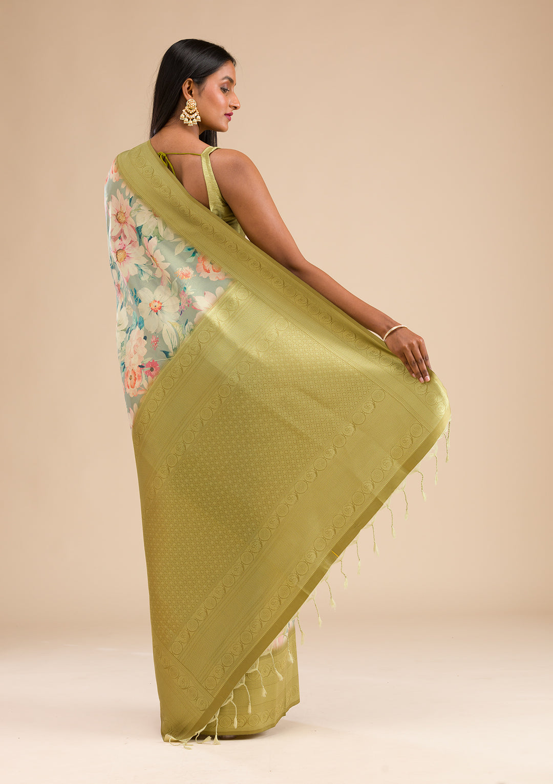 Light Grey Printed Soft Silk Saree