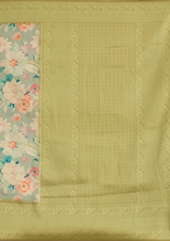 Light Grey Printed Soft Silk Saree