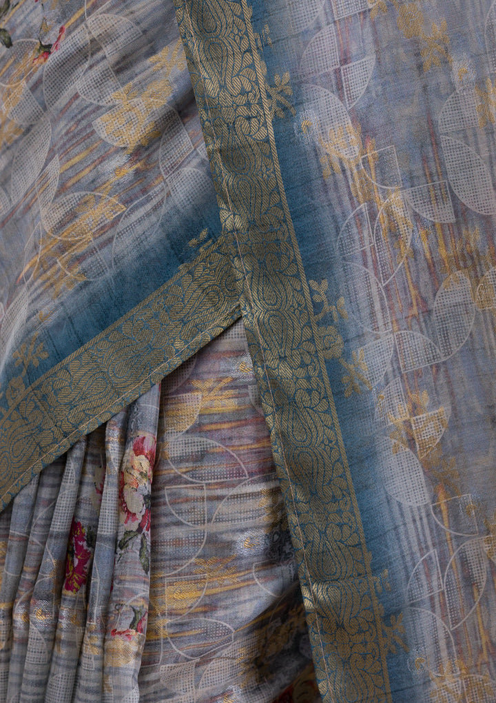 Light Grey Printed Tissue Saree