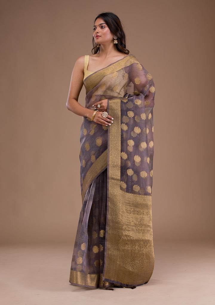 Light Grey Printed Tissue Saree