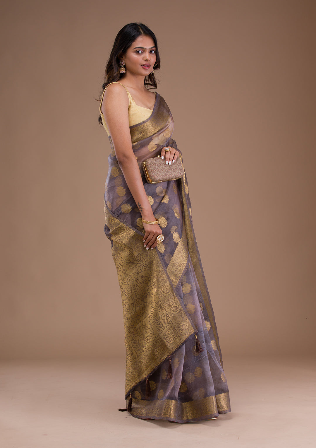 Light Grey Printed Tissue Saree
