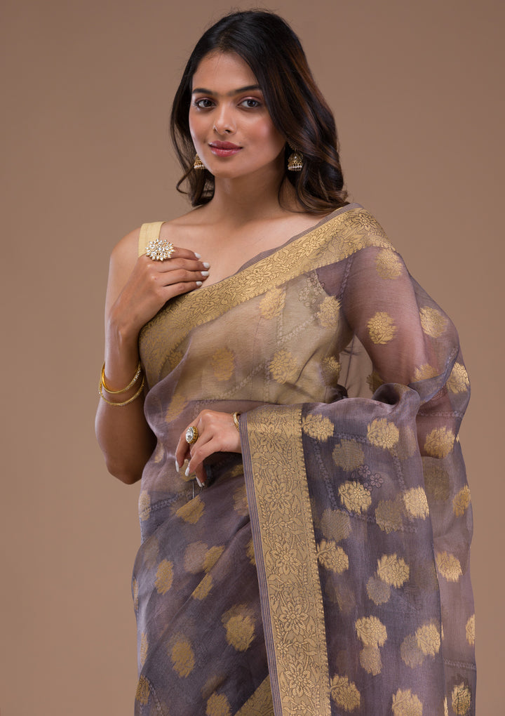 Light Grey Printed Tissue Saree