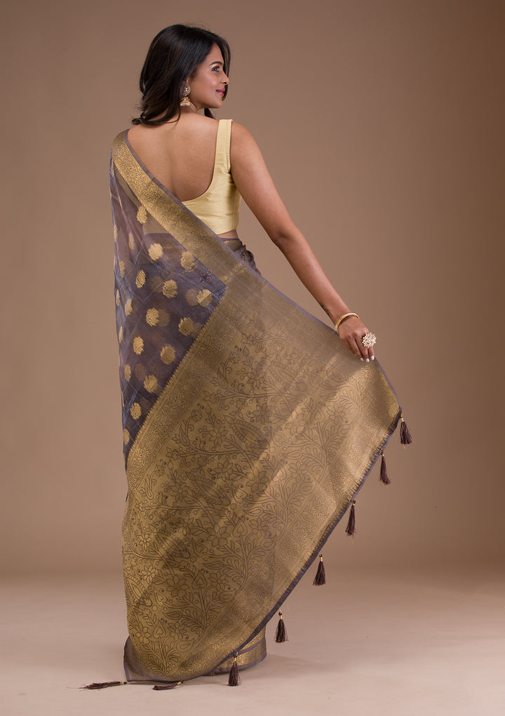 Light Grey Printed Tissue Saree