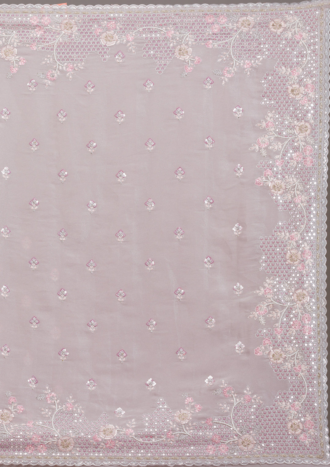 Light Grey Sequins Tissue Saree