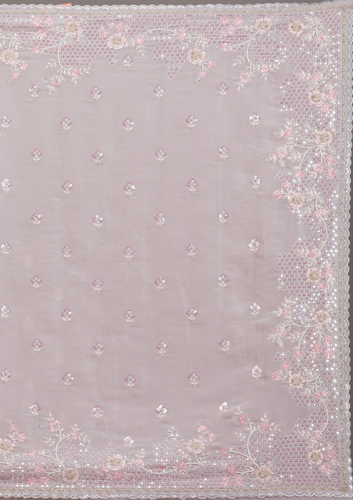 Light Grey Sequins Tissue Saree