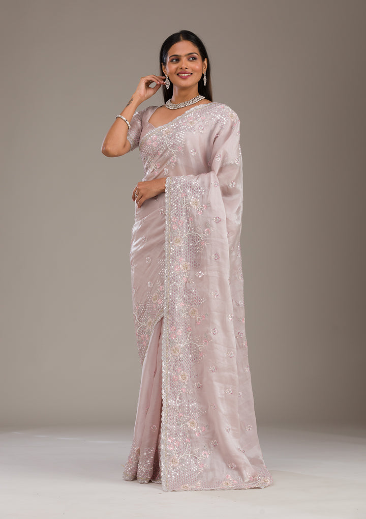 Light Grey Sequins Tissue Saree