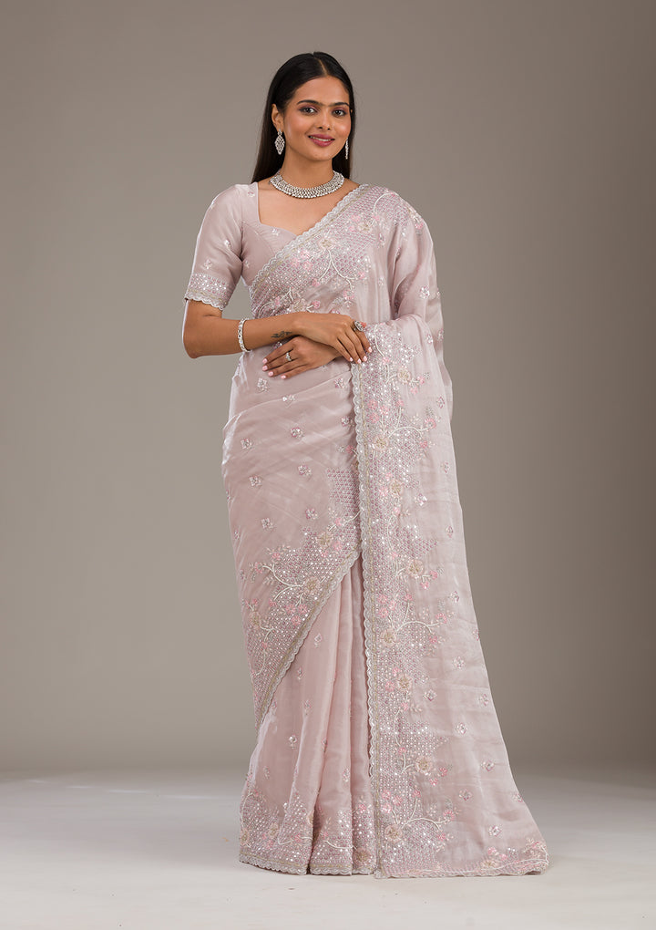 Light Grey Sequins Tissue Saree