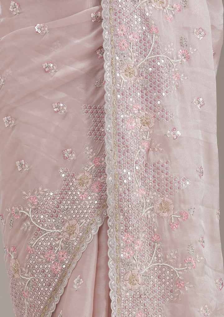 Light Grey Sequins Tissue Saree
