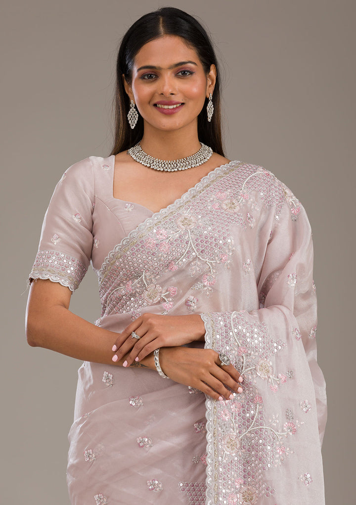 Light Grey Sequins Tissue Saree