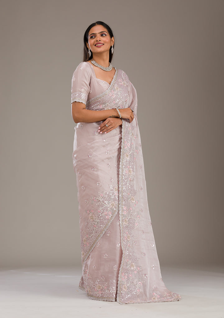 Light Grey Sequins Tissue Saree