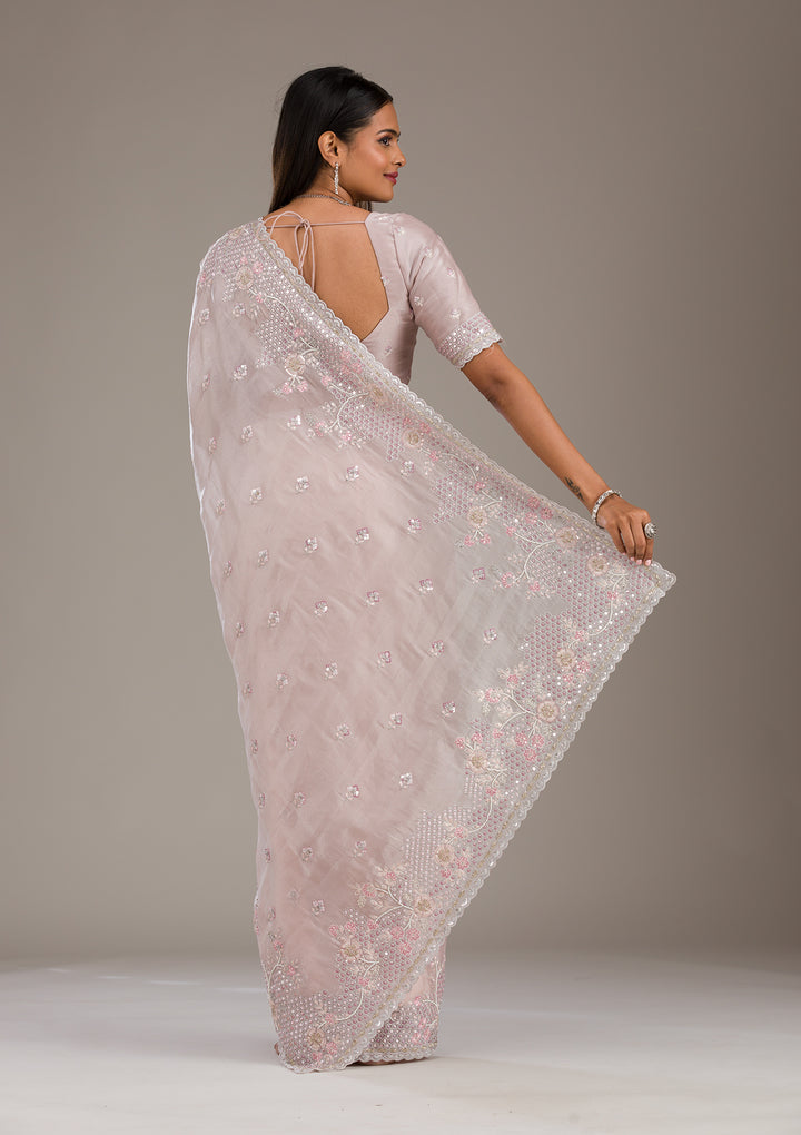 Light Grey Sequins Tissue Saree